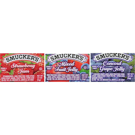 Smucker's Strawberry Jam, Mixed Fruit and Concord Grape Jelly Assortment, 1/2 oz Plastic Portion Control Cup, 200-Count Case