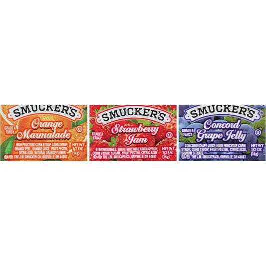 Smucker's Grape Jelly, Strawberry & Orange Marmalade, 200 Count