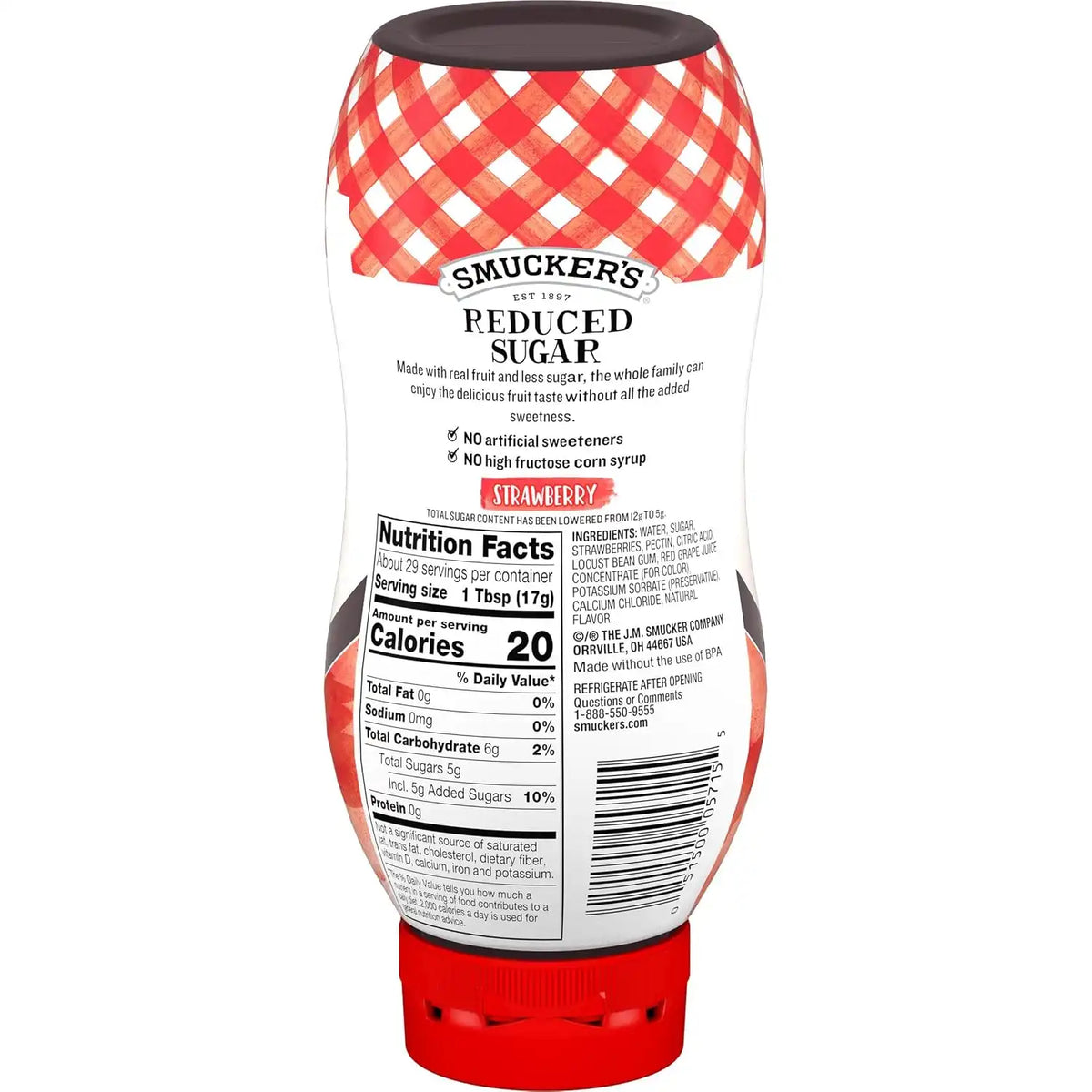Smucker's Squeezable Reduced Sugar Strawberry Fruit Spread, 12 Bottles