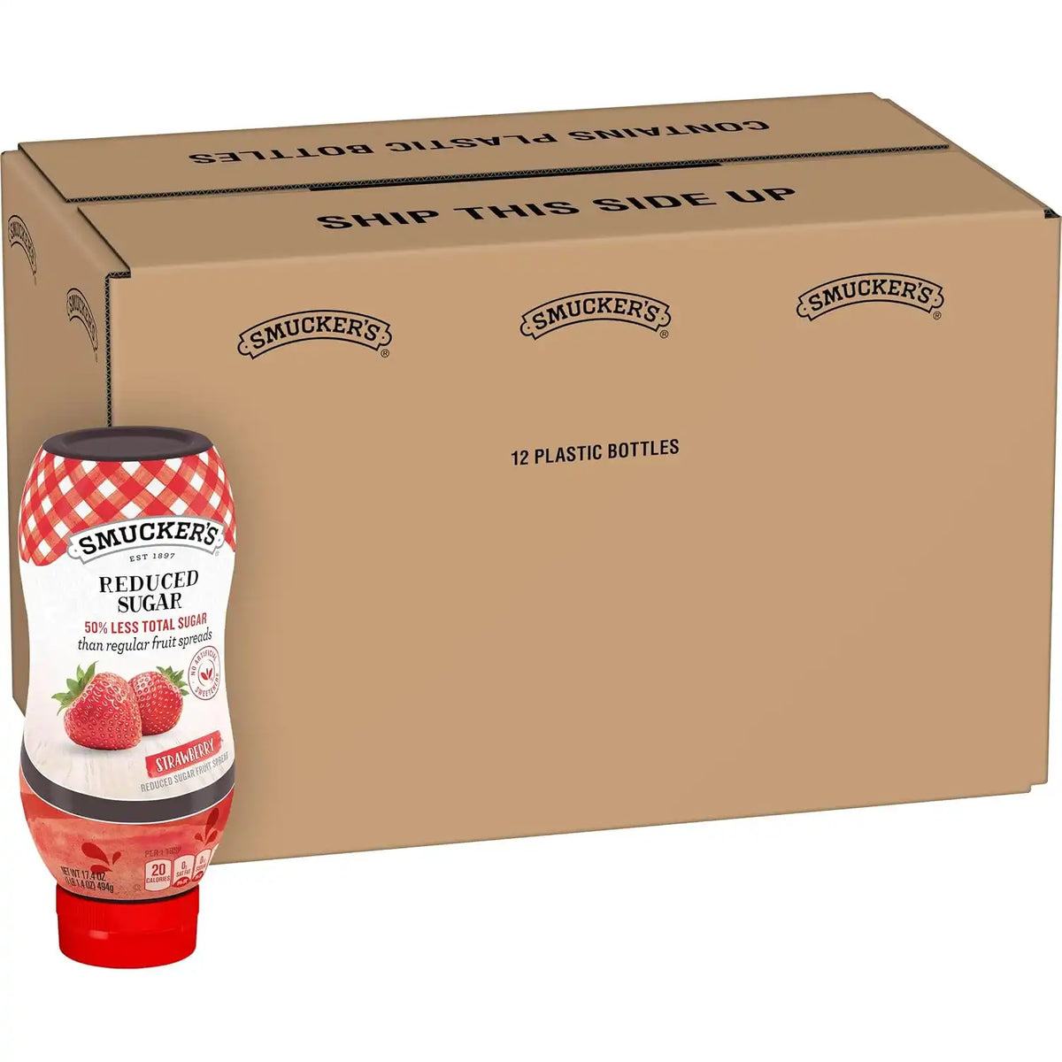 Smucker's Squeezable Reduced Sugar Strawberry Fruit Spread, 12 Bottles