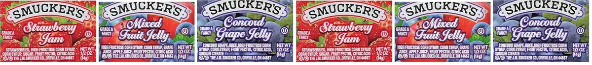 Smucker's Strawberry Jam, Mixed Fruit and Concord Grape Jelly Assortment, (0.5 Ounce) 200 Count (Pack of 2)