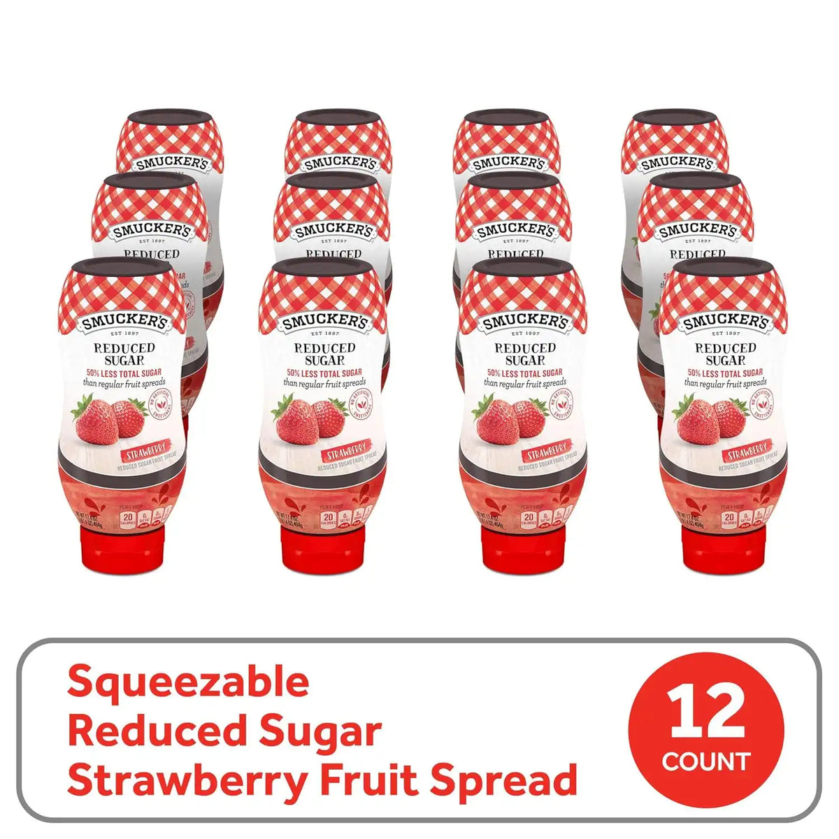 Smucker's Squeezable Reduced Sugar Strawberry Fruit Spread, 12 Bottles