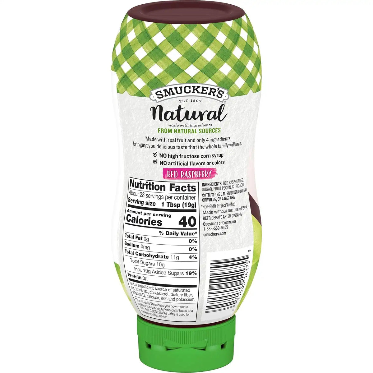 Smucker's Natural Red Raspberry, 19 oz Squeeze Bottle (Pack of 12)